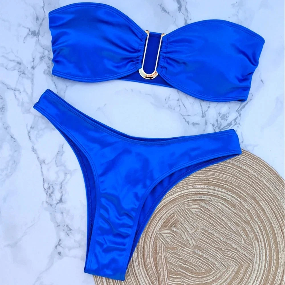 Sexy U Shaped Bandeau Bikinis Sets Mujer Strapless Swimwear Women Gold Swimsuit Bathing Suit Biquinis Brazilian Bikini Swim 2026
