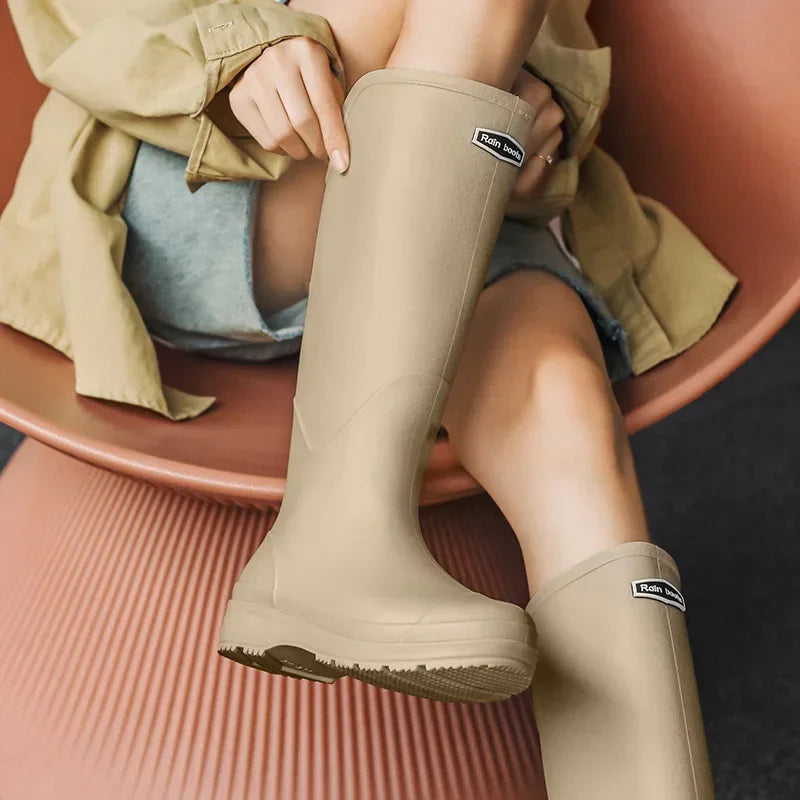 Women's Rain Boots Anti Slip Thick Soles Outdoor Long Tube Rain Boots Waterproof Fashion Wear-resistant Kitchen Women's Boots