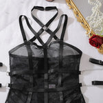 Toucheart Erotic Lingerie Fashionable See-through Mesh Complex Craft Waist Halterneck Women Luxurious Sexy Suit with Leg Socks