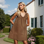 Women Summer Solid Color V Neck Loose Tank Dress Sleeveless Beach Mini Dresses with Pocket