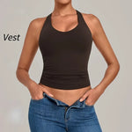 Women's Seamless Yoga Vest Sports Fitness Gym Beauty Back Top Nude Slim Fit Training Running Workout Vest