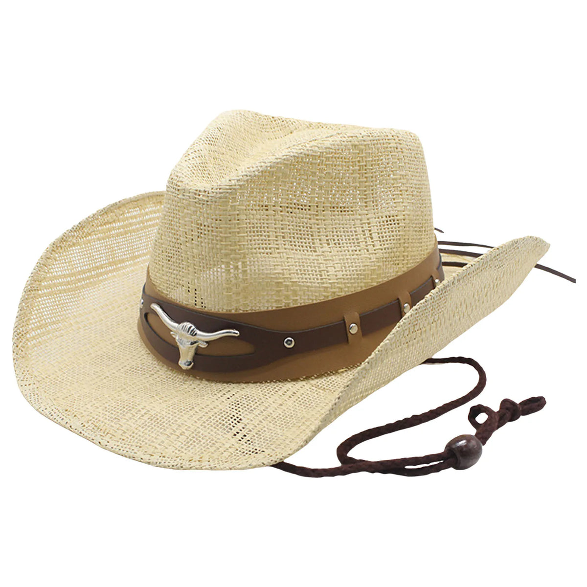 Womens Straw Cowboy Hat With Bull Head Wide Brim Breathable Western Hat With Chin Strap Sun Hat For Beach Outdoor Vacation 2026