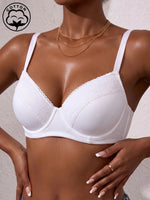 Women Solid Cotton Bra Lace Full Coverage Support Push Up Bra Skin-friendly Comfort Adjustable Lingerie
