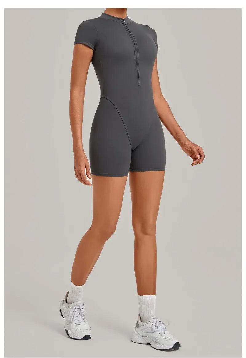 Women's Seamless Yoga Jumpsuits Fitness Sports Hip-lifting Backless Short-sleeved Training Gym Workout Shorts One-piece