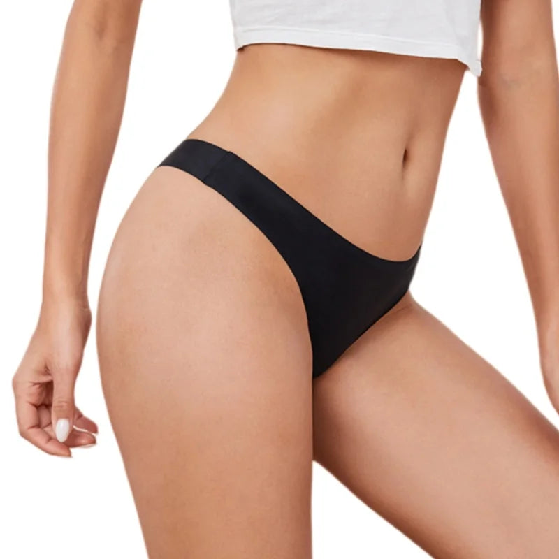 1PC Women Seamless Thongs Ice Silk T-back Solid G-String Breathable Crotch Sexy Lingerie Women's Underwear M-XL Intimates