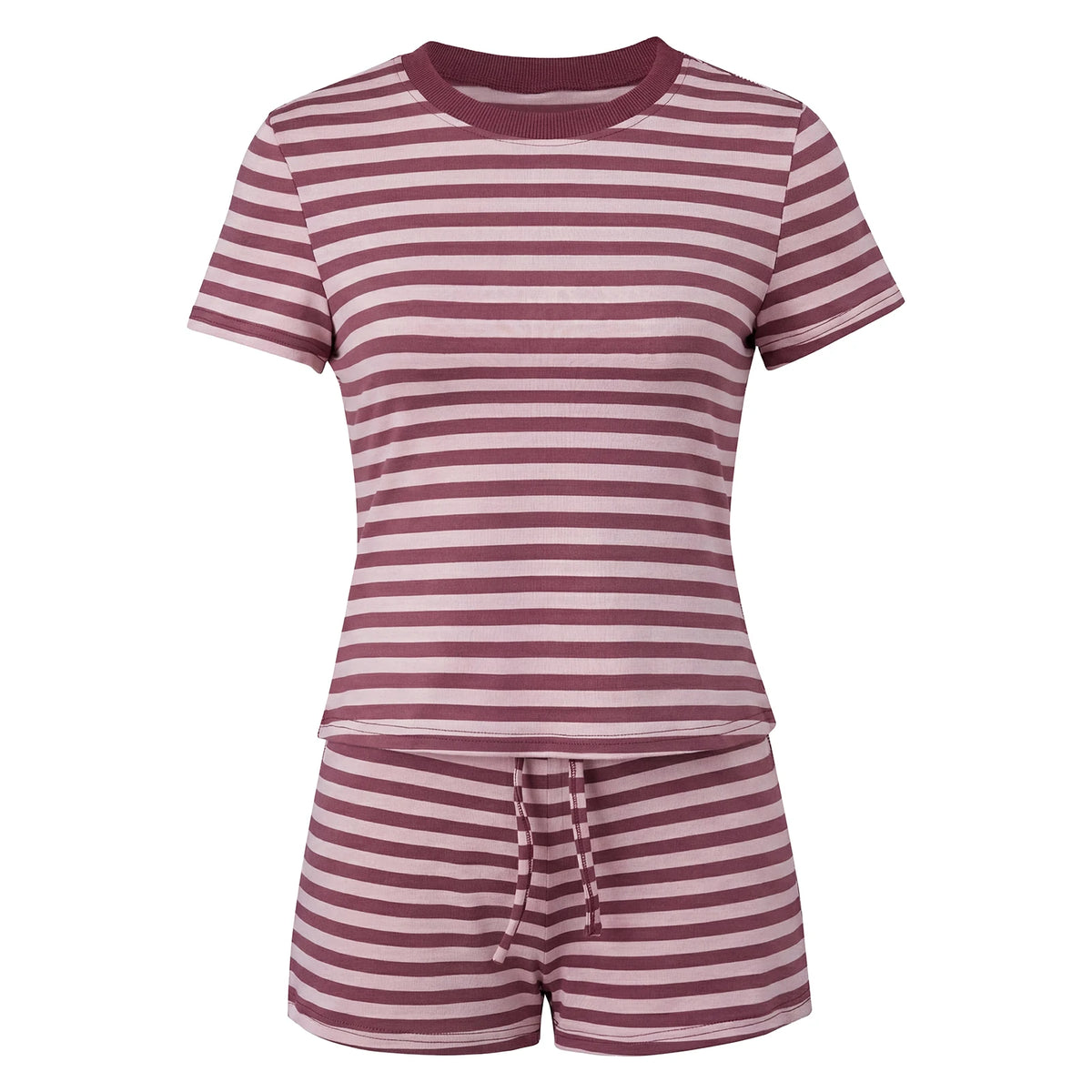 Women's Summer Striped Short Outfits Casual Stylish Short Sleeve Tee Tops and Shorts 2 Pcs Sets Daily Casual Sporty Loungewear
