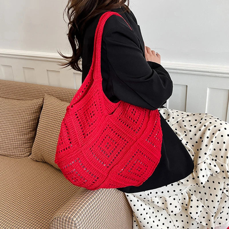 Yarn Hollow Out Large Capacity Shoulder Bags Summer New Ladies Bags Casual Soft Versatile Women's Handbags