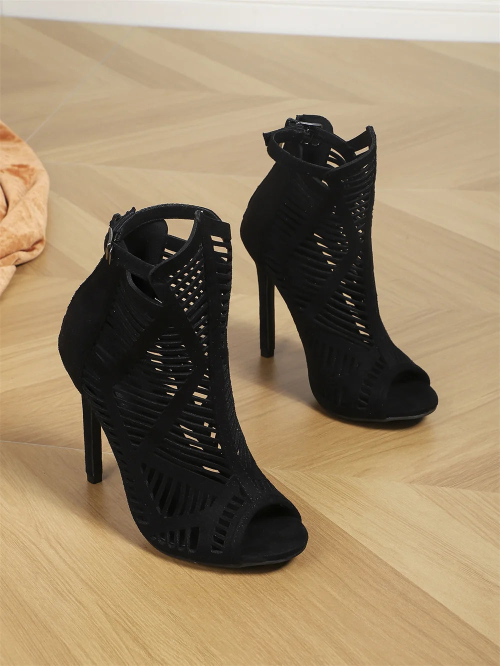 EUR Size 42 Peep Toe Sexy Black Thin High Heels Sandals Women Stiletto Summer Jazz Dance Shoes Dress Hollow Out Party Sandals