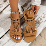 Flower Beaded Bohemian Sandals for Women Summer Roman Style Comfortable Flat Sandals Woman Lightweight Non Slip Beach Shoes