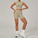 Naked Yoga Sets Women Quick Drying Slim Sports Shirt Fitness Suit Outdoors Sport High Waist Shorts Tight Running Workout Clothes