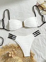 XS - L Wrinkled U Rings Bandeau Bikini Women Swimwear Female Swimsuit Two-pieces Bikini Set Bather Bathing Suit Swim Beachwear