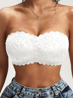 Women's Off Shoulder Lace Bandeau Bra, Floral Ruffled Wirefree Removable Pads Lift Anti-Sagging Daily Casual Wear
