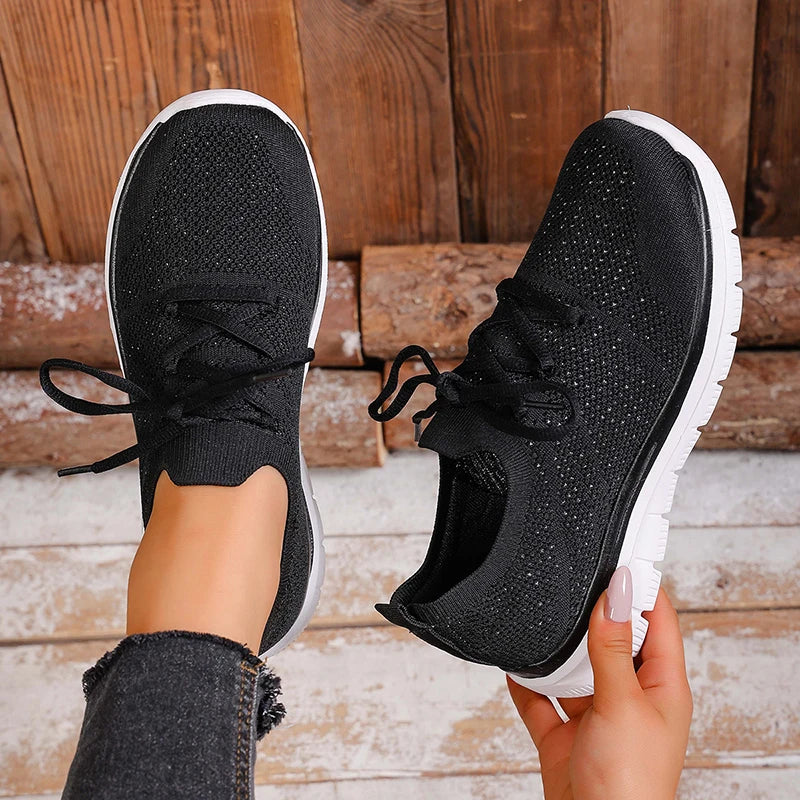 Breathable Mesh Sports Flat Shoes Women Plus Size 43 Slip On Knitted Platform Sneakers Woman Comfortable Soft Sole Running Shoes