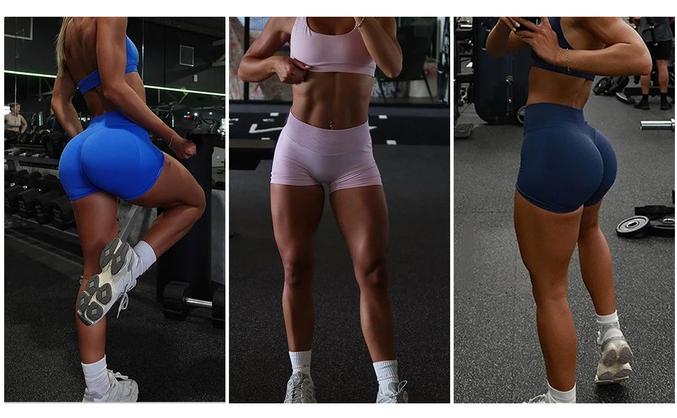 Gym Shorts Women Fitness Sports Biker Shorts 4.5" Low Waist Band Yoga Shorts Workout Tights Scrunch Butt Seamless Leggings Woman