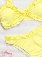 DEKA Ladies Yellow Bikini Set Bow Tie Sexy Swimsuit Tankini Fashion Ruffled Bikini Swimwear Women Swimming Suit Summer Beachwear