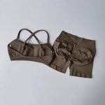 Seamless 2PCS Leggings Set Women Seamless Yoga Set High Waist Scrunch Butt Shorts With Halter Sports Bras Workout Gym Suit Set