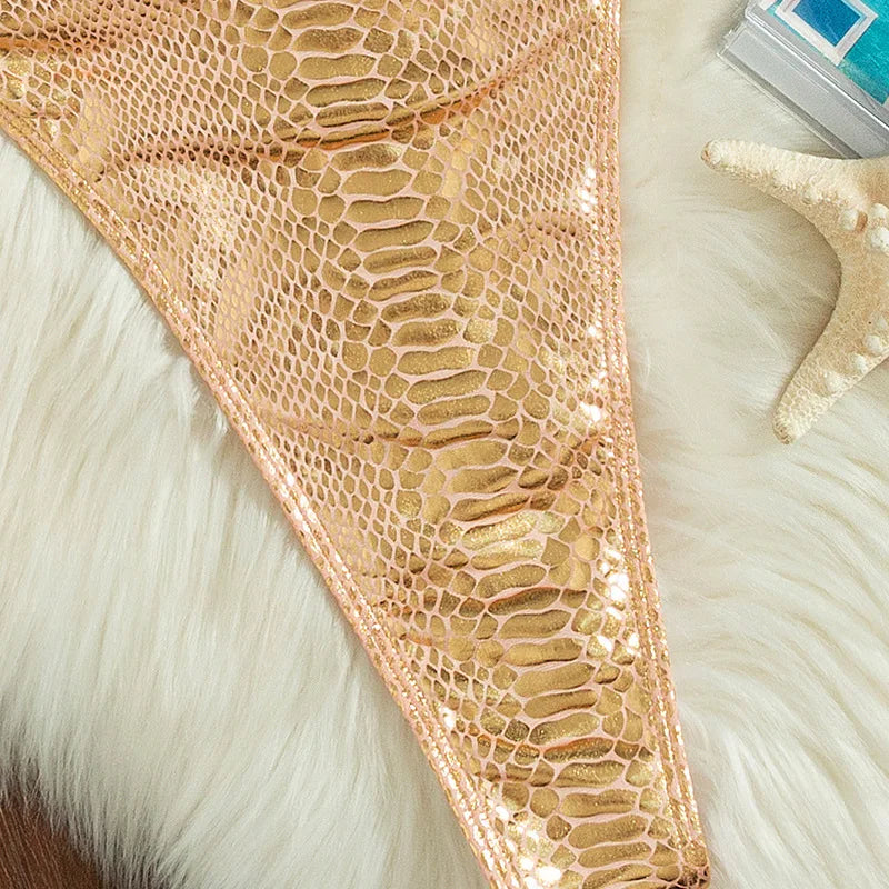Sexy Gold Shiny Print Backless Swimwear Women One Piece Swimsuit Female Back String Cross High Cut Bathing Swimming Suit Bather