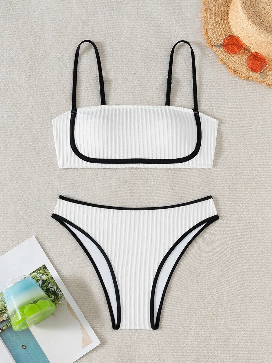 XS - L Wrinkled High Waist Bikini Women Bandeau Swimsuit Female Swimwear Two-pieces Bikini Set Bathing Suit Swim Beach Wear Lady