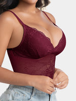 Women's Sexy V-Neck Lace Pattern Splicing Camisole Lightweight Wireless Unpadded Adjustable Straps Soft Lace Hollow-Out Back
