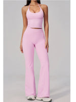 New Yoga Sets Women Summer Seamless Thread Hanging Neck Sports Vest Exercise Fitness Suit High Waist Wide Leg Pants Tracksuit
