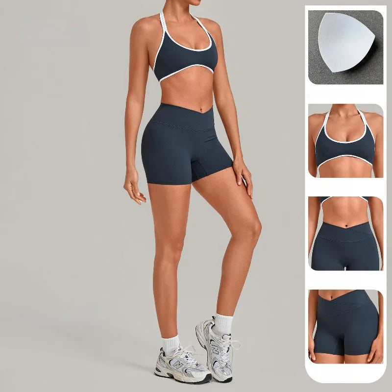 Women's Yoga Set Sports Fitness Pilates High‑waist Butt‑lifting Pants Suits Slim‑fit Beautiful Back Training Workout Vest Sets