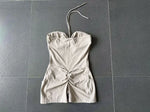 Womens Two Way Wear Bodysuit Sleeveless Yoga Stretch One Piece Romper Sexy Fitness Side Pockets Sportwears Bodysuit