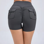 Peach Butt Fitness Shorts Women's Exercise Three-Quarter Pants Cargo Air Dry Pocket Yoga Tight Lift Summer
