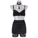 Toucheart Sexy Underwear Set Satin Spliced Mesh See-through Hip-covering Tassel Women's Solid Color 5-piece Sexy Lingerie Set
