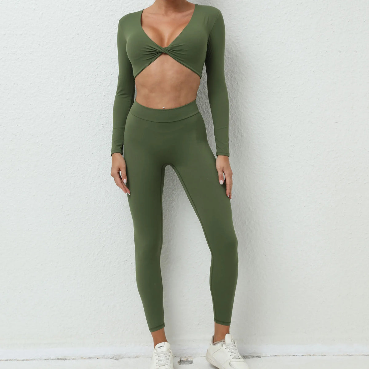 1/2Pcs Pad Long Sleeve Crop Tops Women Gym Yoga Set Sport Gym Scrunch V Back Fitness Leggings Workout Pant Active Suits
