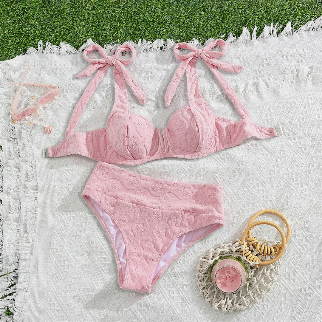 S - XL V Shaped Underwired Female Swimsuit High Waist Bikini Women Swimwear Bather Bathing Suit Swim Two-pieces Bikini set K8042