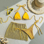 With Fishnet Sarong Skirt Halter Micro Bikini Women Swimwear Female Swimsuit Three-pieces Bikini Set Bathing Suit Swim Beachwear