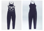 High Stretch Body Shaping Yoga Jumpsuit Women Black Patchwork Hollow Out Back Cross Fitness Sports One Piece Workout Bodysuits