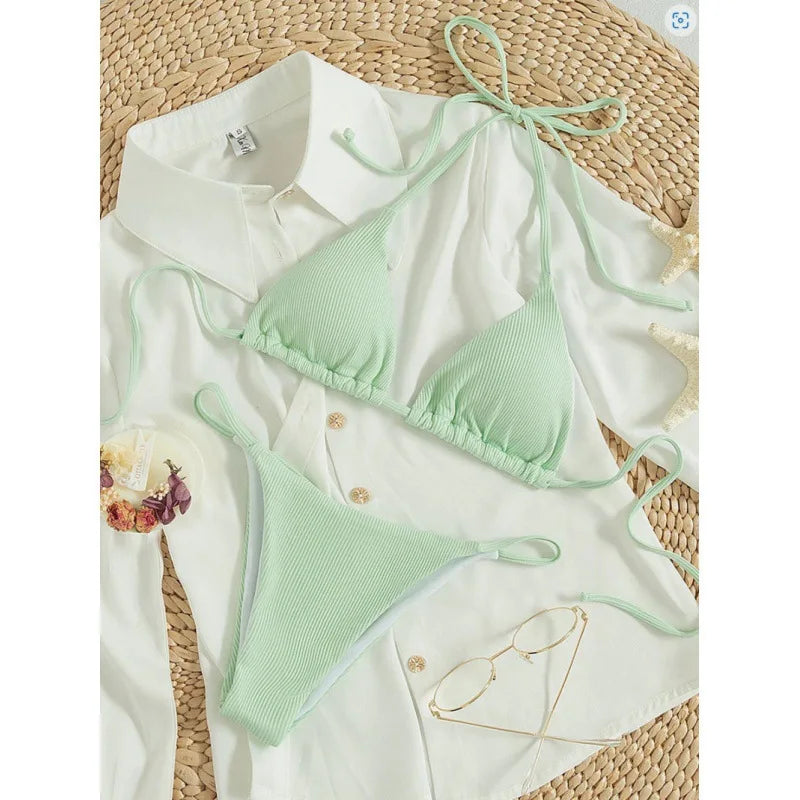 Sexy Women's Swimsuit Micro Bikinis Set Female Summer Beach Halter Neck Swimwear Mini Thong Bathing Suit for Woman Wear