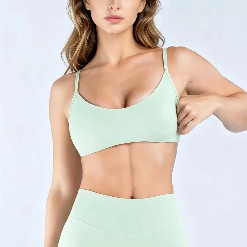 HISTELLO Impact Scoop Neck Bra Seamless Gym Tank Top Women Yoga Clothing Open Back Pilates Workout Running Fitness Underwear