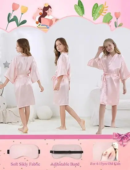 6 Pack Girl Birthday Squad Spa Party Robes with Eye Masks Headband for Slumber Wedding Bridal Flower girl