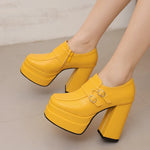 Plus Size Double Row Small Buckle Side Zipper Square Toe Double Layer Platform High Thick Heel Women's Pumps Shallow High Heels