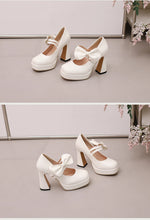Plus Size Women's Bow Mary Janes Platform Chunky Heels Ankle Strap High Heel Pumps Sweet Lolita Party Dress Shoes