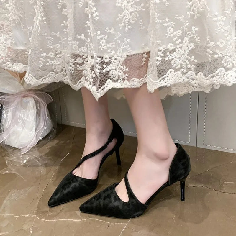 Summer High Heel Women Mules Sandals Fashion Pointed Toe Leopard Shoes Design Style Banquet Party