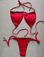 Summer Sexy Bikini set Push-up padded Bra Thong Split Swimwear Female Bandage Bathing Suit Adjustable Lacing Swimsuit Solid