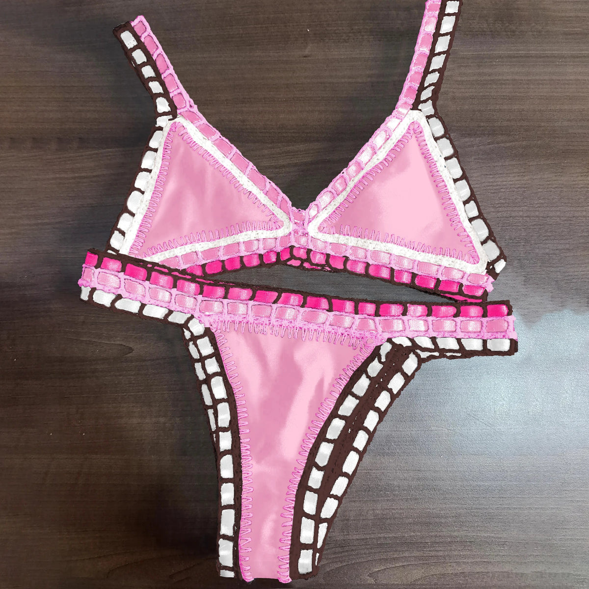 Hand Hook Bikini 2025 Bandeau Biquini Women Sexy Swimsuit Female Push Up Swimwear Solid Patchwork Bathing Suit Crochet Beachwear