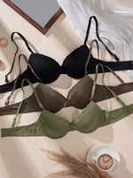 3-Pack Ribbed Women's Underwear Set Everyday Push up Bra Lace Trim Splicing Sexy Bras Comfortable Thin Cup Underwire Women's Bra