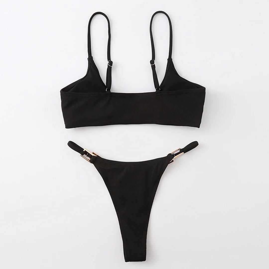 11 Colors Sexy Ribbed High Cut Bikini Women Swimwear Female Swimsuit Two-piece Bikini Padded set Bather Bathing Suit Swim V7111B