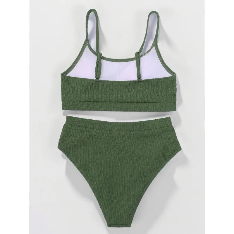 New Spiral Pit Strip U-Shaped High-Waisted Bikini Sexy Swimsuit Swimsuit Women Lightweight Fashion Classic Versatile Simple