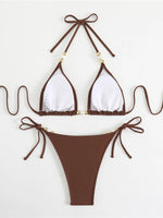 New Halter Pearls Bikini Women Swimwear Female Swimsuit Two-pieces Bikini set High Leg Cut Padded Bather Bathing Suit Swim K7194