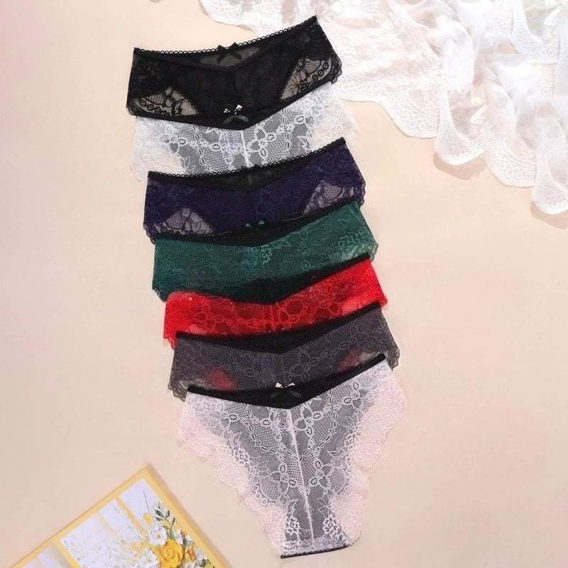 1PCS Sexy Lace Bow Lady Briefs Floral Patchwork Panties Breathable Female Underpants Elegant Lingerie Women Panties Underwear