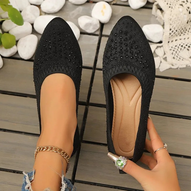 Elastic Knitting Flats Slip on Shoes for WomenSummer Breathable Soft Loafers Woman Lightweight Casual Shoes Mom Moccasins
