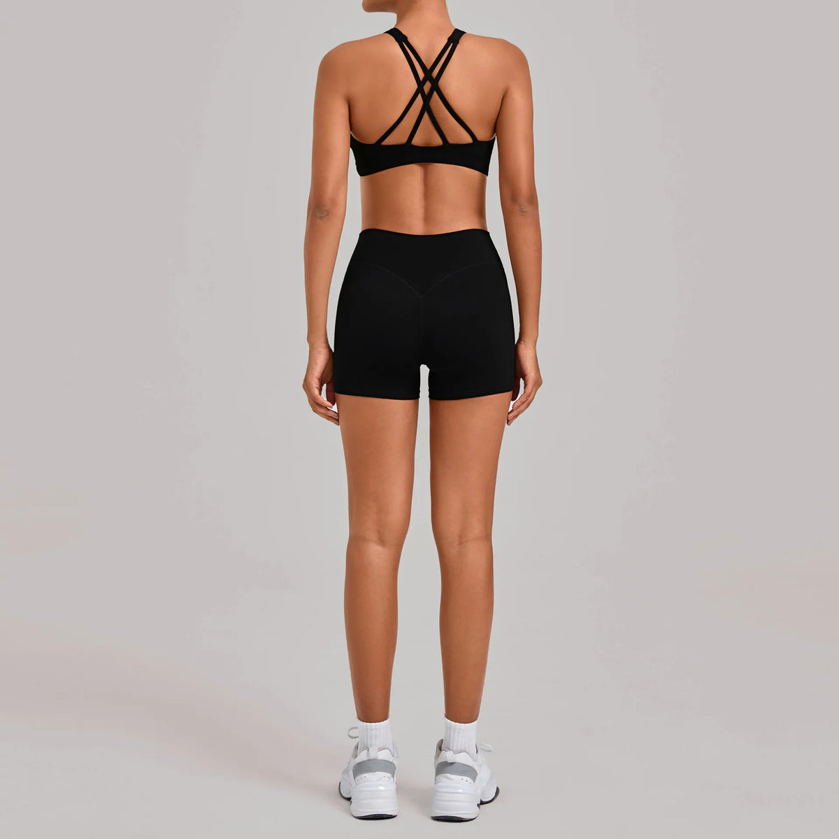 Women's Nude Yoga Sets Sports Cross Beauty Back Bra Hip-lifting Slim Fit Shorts Suits Running Fitness Workout Gym Sets
