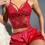 European and American new suspender lace vest top satin shorts sex underwear pajamas loungewear two-piece set women