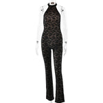 FDYOUI Women's Halter Neck Backless Evening Party Jumpsuits Lady Elegant Sleeveless Lace Overalls One Piece Bodysuit Streetwear