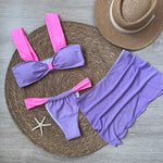 3 Pieces Bikini Set Wiht Mini Skirt Women Swimwear 2024 Sexy Bikinis Push Up Beachwear Solid Bodysuit Micro Thong Biquini Female